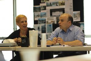 Director Lucie Tiberghien and playwright J.T. Rogers Photo