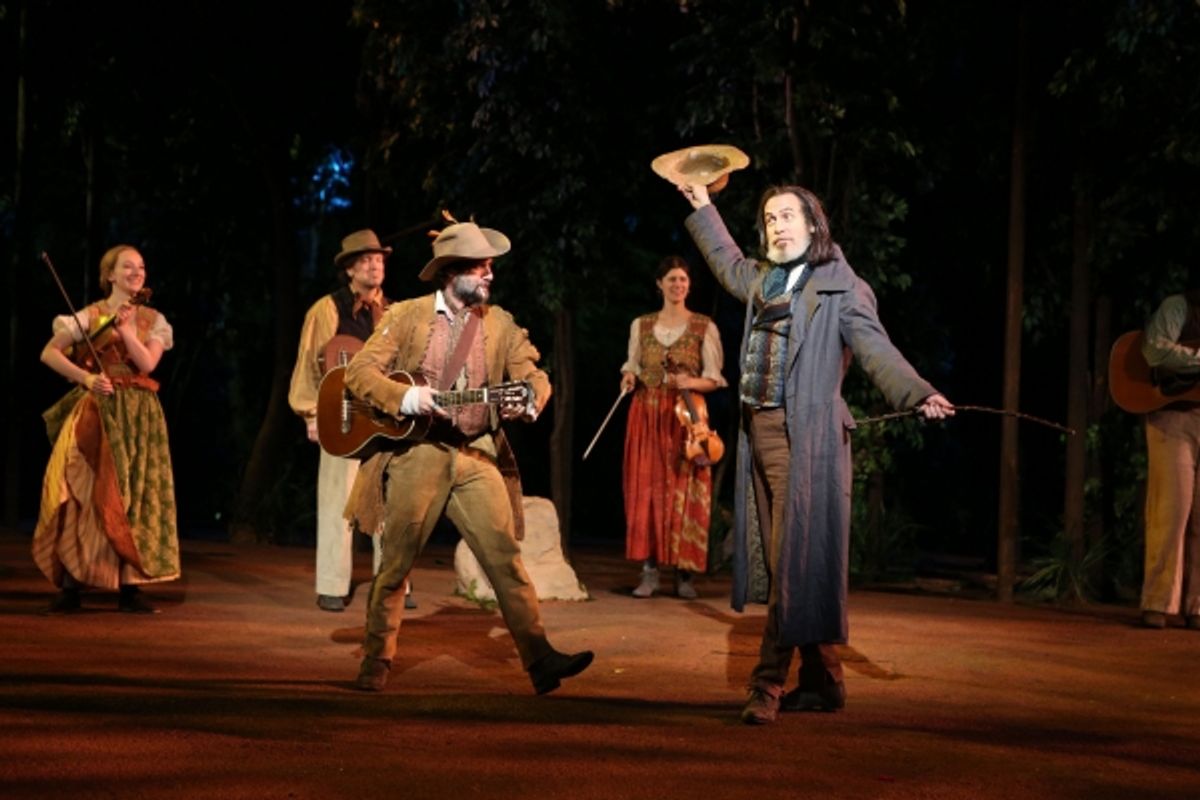 Jordan Tice and Stephen Spinella (foreground) in the Shakespeare in the Park production of As You Like It, directed by Daniel Sullivan, running as part of The Public Theater's Shakespeare in the Park season celebrating 50 years at The Delacorte in Central at 
