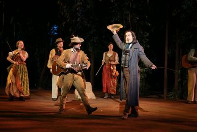 Jordan Tice and Stephen Spinella (foreground) in the Shakespeare in the Park producti Photo