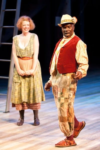 Danielle O'Farrell as Audrey and Joseph Marcell as Touchstone in The Old Globe's Shak Photo