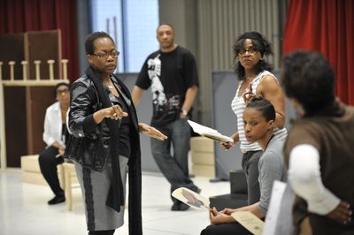 Playwright and Director Regina Taylor speaks with the cast  Photo