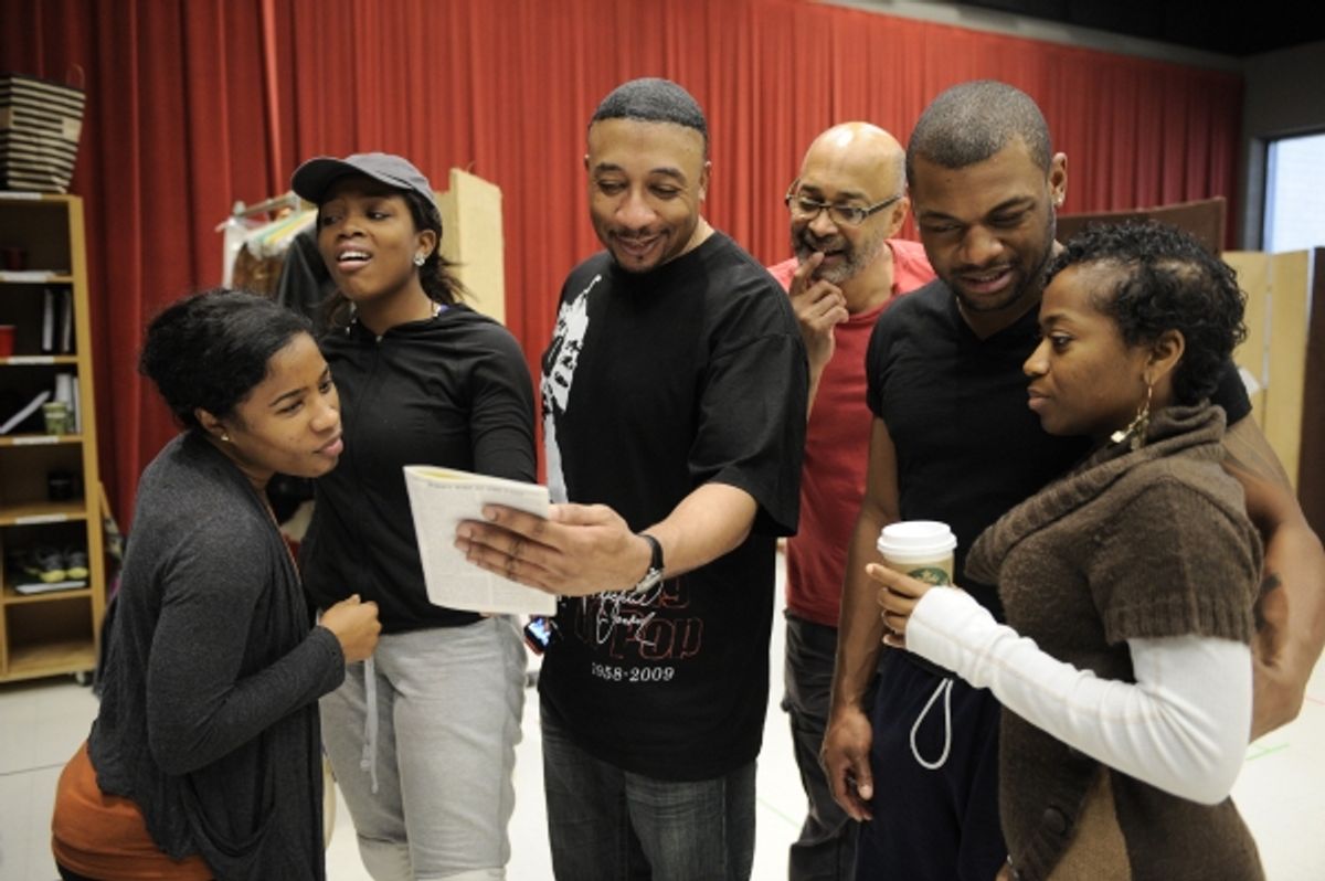 Melanie Brezill (Ensemble), Marketta P. Wilder (Yolanda), David Jennings (Preacher), Fred Carl (Music Director), Kelvin Roston (Ensemble) and Alexis Rogers (Jeanette) on rehearsal break at 