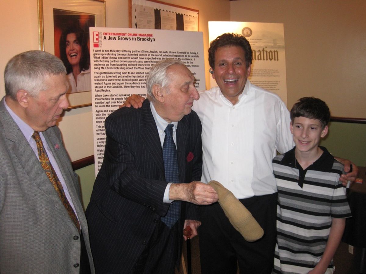 Ian Finkle and his father Fyvush Finkle with Jake Ehrenreich and his son Dovy
 at 