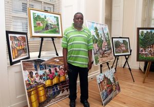 Artist David Moore with his work, Brooklyn Borough Hall Community Room @ BroadwayWorld Artist David Moore with his work, Brooklyn Borough Hall Community Room Photo