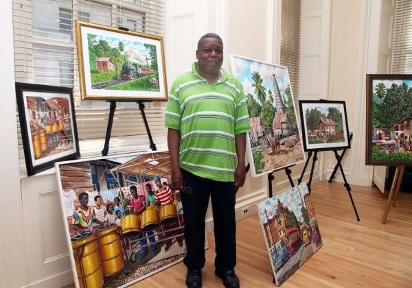 Artist David Moore with his work, Brooklyn Borough Hall Community Room Photo