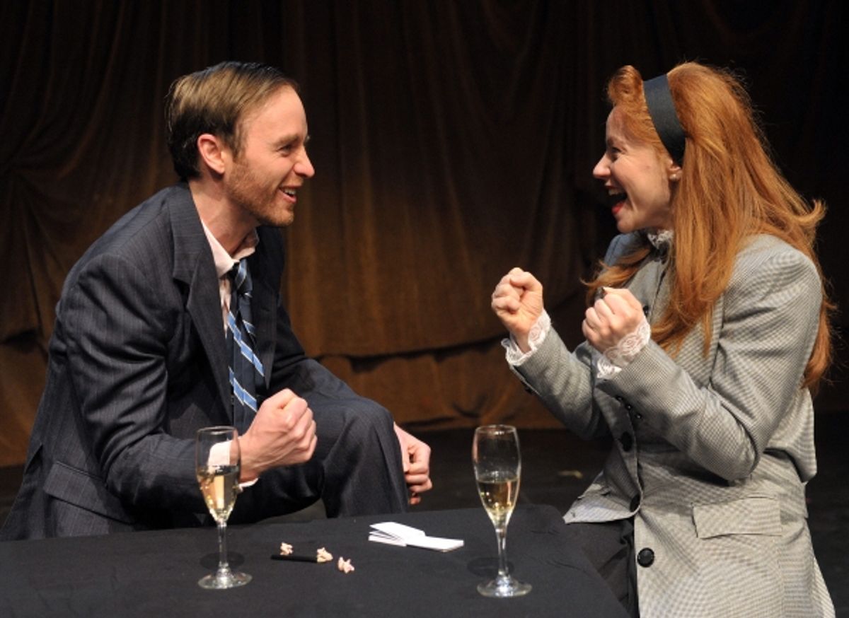 James O. Dunn as Grimes and Tara Giordano as Scilla Todd in Serious Money at 