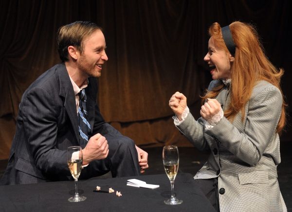 James O. Dunn as Grimes and Tara Giordano as Scilla Todd in Serious Money Photo