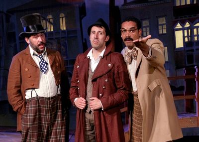 Angelo the goldsmith played by Jay Leibowitz, Philip Mutz as Antipholus of Ephesus, a Photo