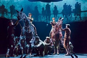 Grayson DeJesus and Michael Wyatt Cox (on horseback) with the Cast of WAR HORSE Photo