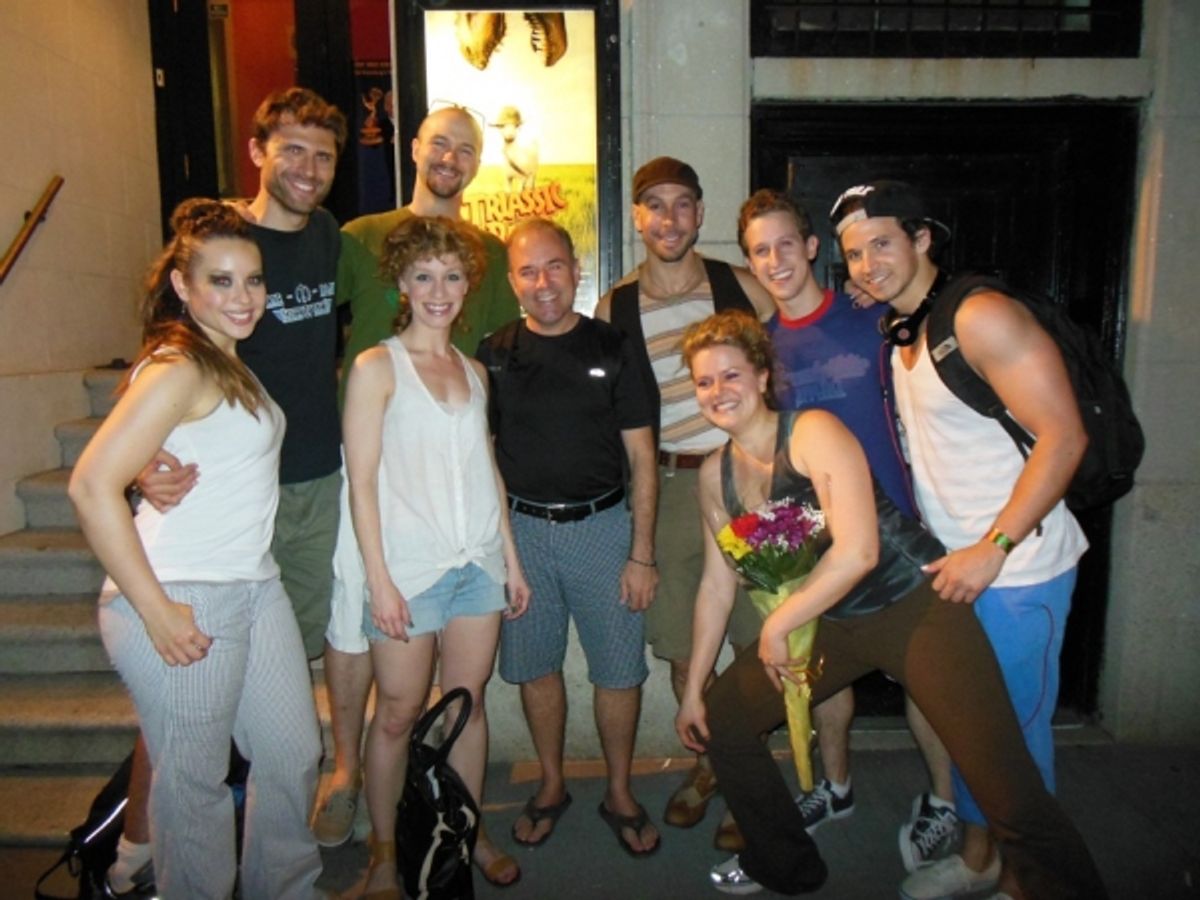 Stephen Flaherty (center) with the cast of TRIASSIC PARQ The Musical. at 