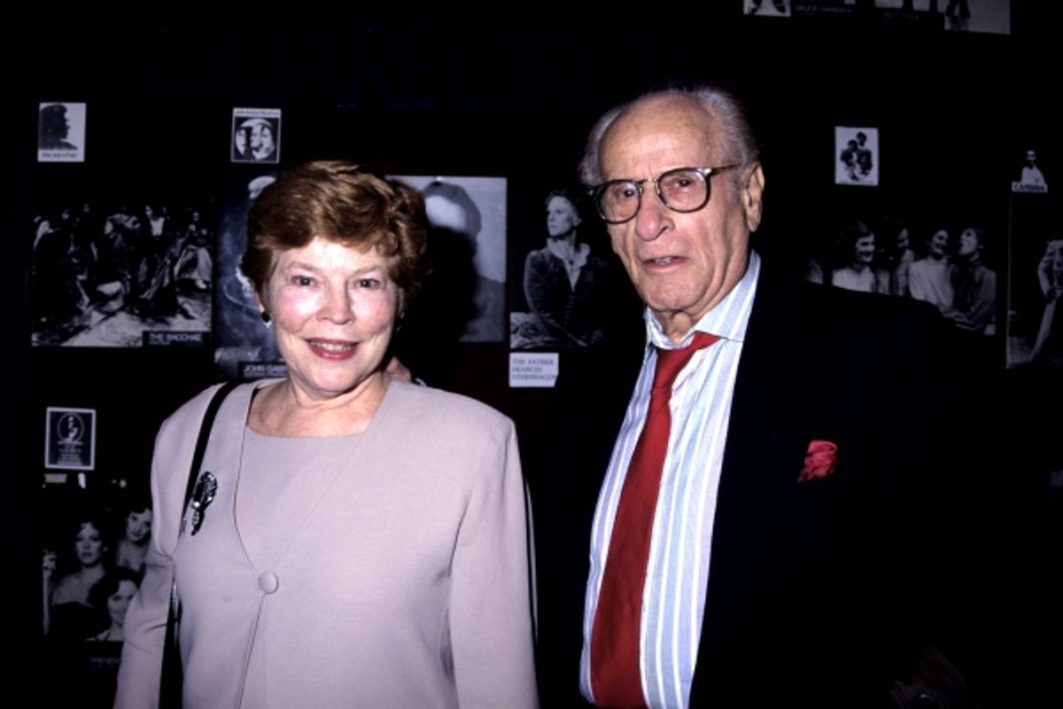 Eli Wallach and Anne Jackson photographed at the opening night of 'Rose Tatoo' party held at O'Neals Restaurant in NYC on April 30, 1995.  at 