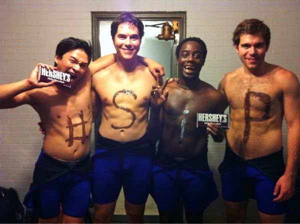 MAMMA MIA! Tour's Ethan Le Phong, Justin Berkobien, Donell James Foreman and Devin Ar Photo