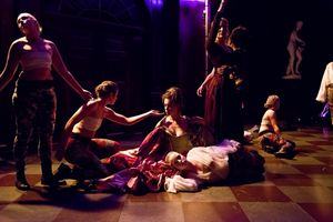 Nadia Cameron-Blakey (Angelica), Clare Perkins (Moretta), Chloe Pirrie (Florinda) and Photo