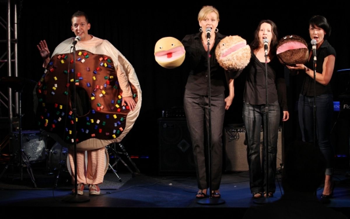 Tom Deckman with Jane Blass, Stephanie Fittro and Jennifer Wren  'Arnie The Doughnut'  at 