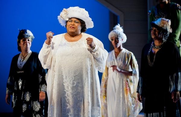Felicia P. Fields as Mother Shaw (center) with ensemble members Shari Addison, Yusha- Photo