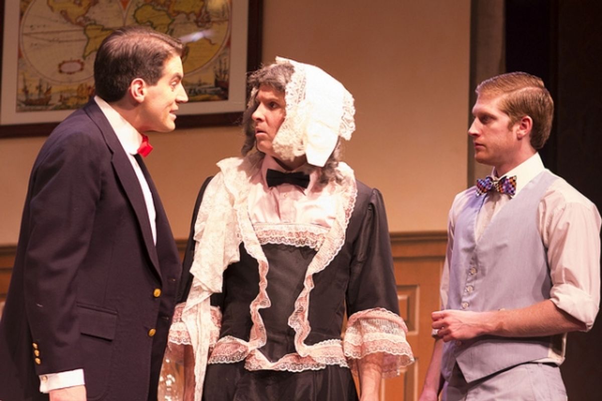 Marty Blair as Charley Wykeham, Kevin Dean as Lord Fancourt Babberly, and Blake Weir as Jack Chesney at 