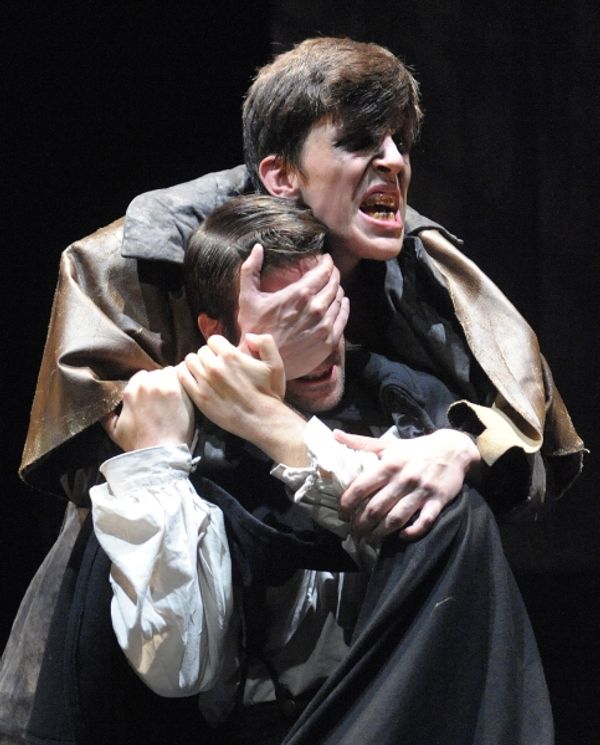 John Zdrojeski as the Creature (top) and Joe Varca as Victor (bottom) Photo