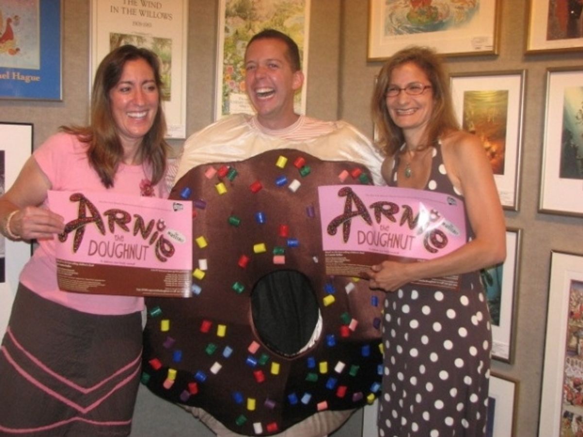 Tom Deckman with author Laurie Keller and editor, Christy Ottaviano at Tom Deckman of NYMF's ARNIE THE DOUGHNUT at Books of Wonder Reading