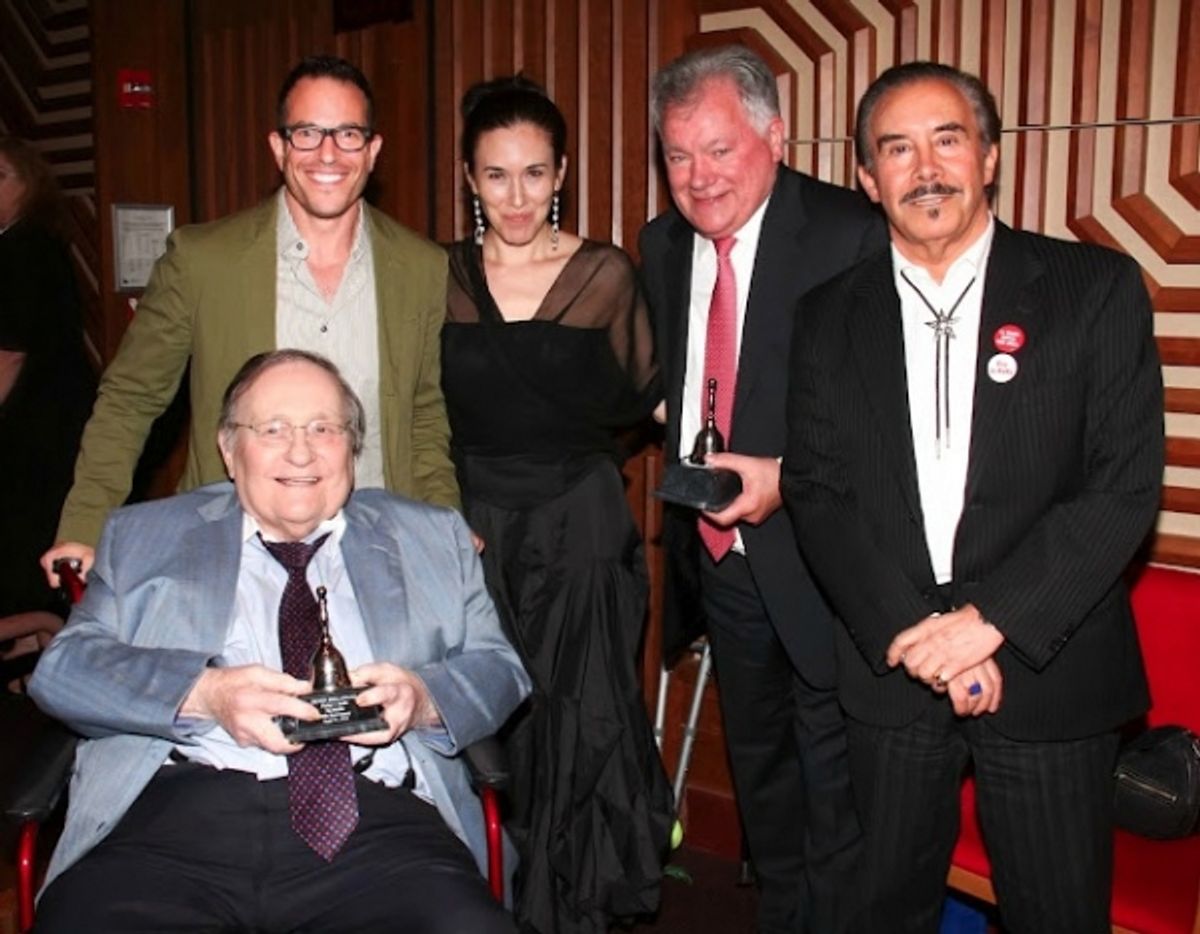 (seated): co-honoree Shubert Organization's Philip J. Smith; (standing, l-r): director Michael Mayer, Artistic Director Mia Yoo, co-honoree Shubert Organization's Robert E. Wankel, Board of Directors President Frank Carucci  at 