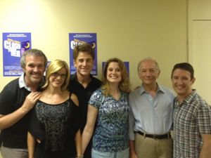 The cast with orchestrator Jonthan Tunick: George Dvorsky, Jenn Colella, Sal Viviano, Christiane Noll, Jonathan Tunick and Andrew Gerle backstage after a recent performance. @ BroadwayWorld The cast with orchestrator Jonthan Tunick: George Dvorsky, Jenn Colella, Sal Viviano Photo