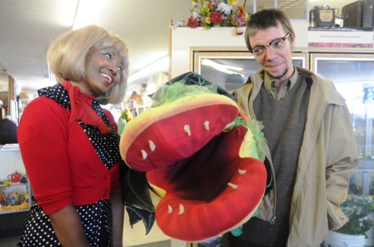 Kathi Wood as Audrey and Daniel Traylor as Seymor at 