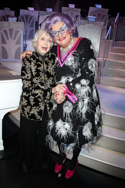 Dame Edna & Celeste Holm backstage after  the Broadway Opening Finale & Night Curtain Photo