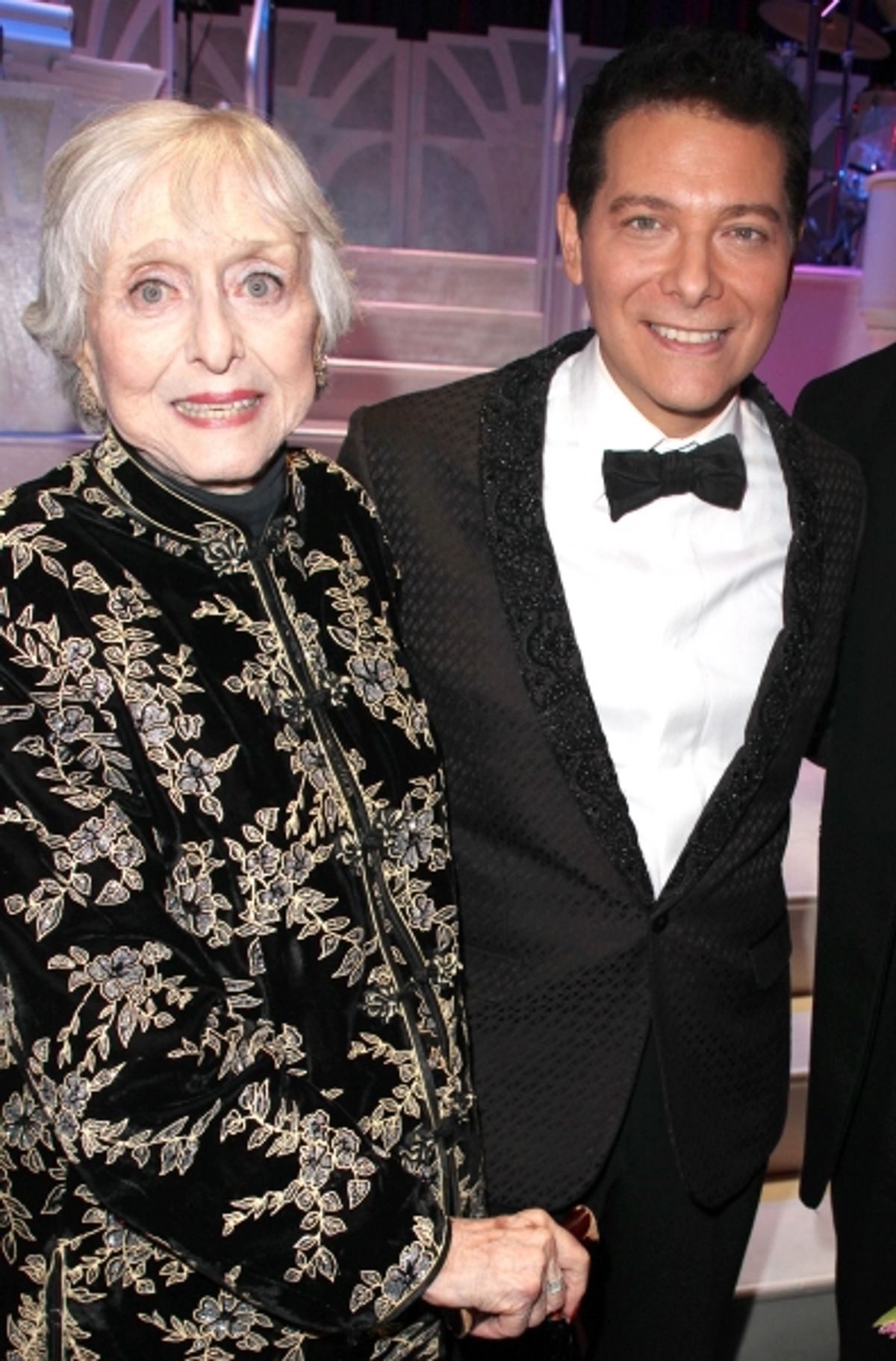 Celeste Holm & Michael Feinstein backstage after the Broadway Opening Finale & Night Curtain Call for ALL ABOUT ME at the Henry Miller Theatre in New York City. March 18, 2010 at 