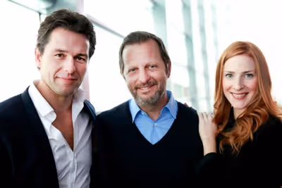 Julian Ovenden,  Rob Ashford and Rosalie Craig  Photo