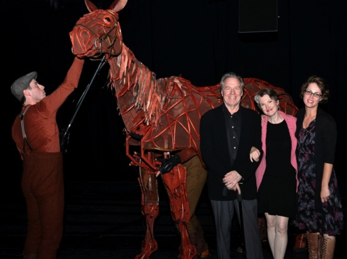 Michael McKean, Annette O'Toole, and Annette's daughter Nell Geisslinger visiting with WAR HORSE's Joey at the Ahmanson in LA at 