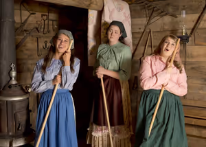 Hannah Herring as Tzeitel (green top), Katie Abbott as Hodel (blue top) and Emily Erdmann as Chava (pink top)
@ BroadwayWorld Hannah Herring as Tzeitel (green top), Katie Abbott as Hodel (blue top) and Emily Erd Photo