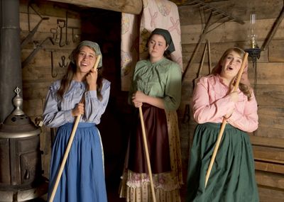 Hannah Herring as Tzeitel (green top), Katie Abbott as Hodel (blue top) and Emily Erd Photo